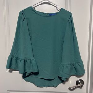Apt. 9 Solid Green Long Sleeve Layered Frilly & Ruffled Formal Blouse Top